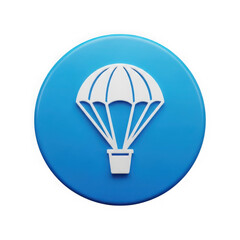 Obraz premium White parachute icon on a blue circle, isolated on transparent background