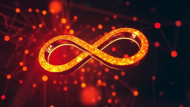 The infinity sign lights up, symbolizing software engineering operations. 4k video