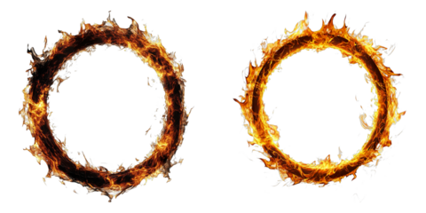 The two images show a circle of fire with flames coming out of it