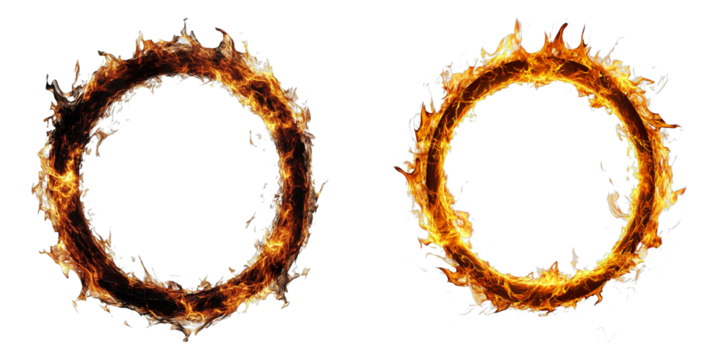 The two images show a circle of fire with flames coming out of it