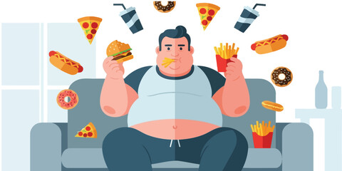 Diet, Loss Weight, Fat Man Illustrations Vector