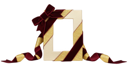 Elegant Festive Decorative Photo Frame with Burgundy Ribbon and Gold Glitter Accents for Holiday Celebrations and Special Occasions