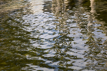 Slowly moving littles waves on water with reflections