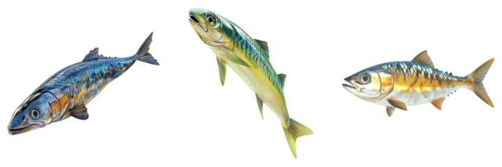 Three fish are shown in the image, with one being a blue fish