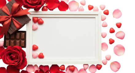 Romantic Valentine's Day Frame with Roses Chocolates and Hearts for Love Celebrations