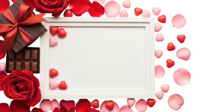 Romantic Valentine's Day Frame with Roses Chocolates and Hearts for Love Celebrations