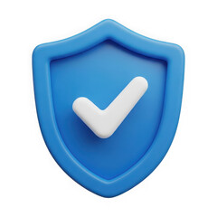 Blue shield with a white checkmark, isolated on transparent background
