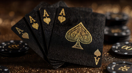 Fototapeta premium Elegant casino still life in a luxurious visual style / 黒と金のカジノ