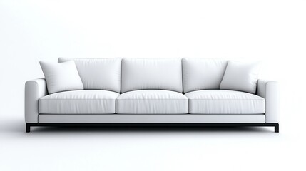 Fototapeta premium Modern White Sofa With Plush Cushions Isolated on White Background