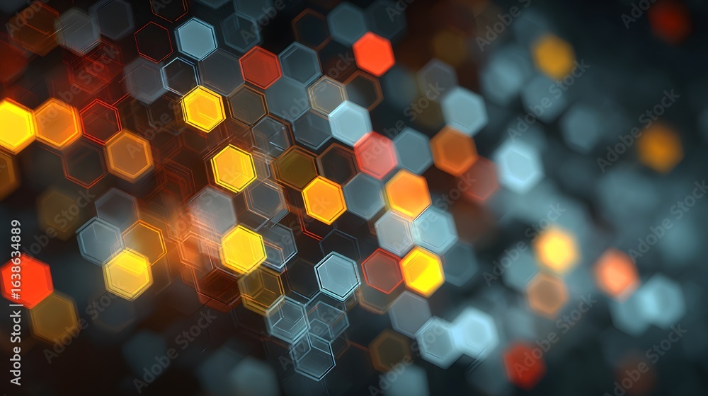 Poster abstract honeycomb pattern with vibrant lights creates a mesmerizing and futuristic design for vario
