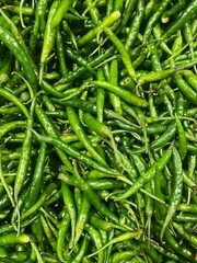  Fresh Green Chilies in Large Quantity Displayed in Market