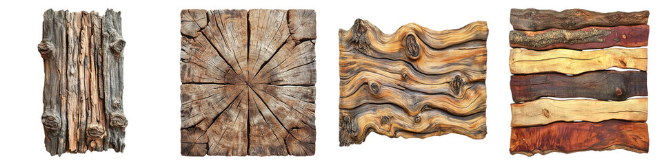 Four different types of wood are shown in a row