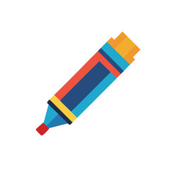 "Vector Marker Icon &ndash; Red Tip with Blue Body, Yellow Accents, and Orange Cap in Flat Style &ndash; Symbol for Writing, Drawing, Highlighting, and Creative Tools &ndash; Ideal for School Supplies, Office Graphics,