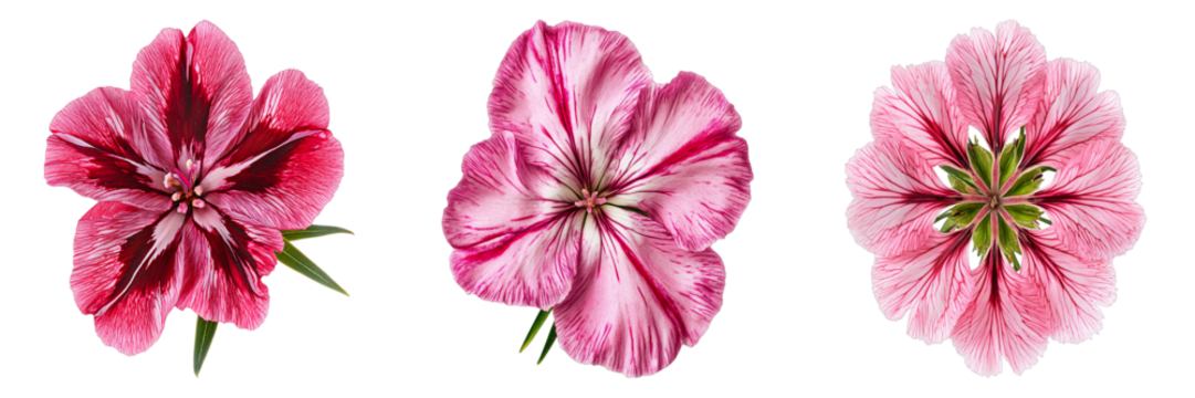 Three pink flowers with white stripes
