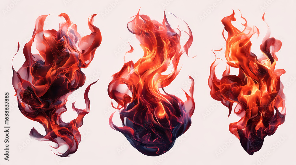 Poster set of fire flame on transparent background. for used on light backgrounds. transparency only in vec