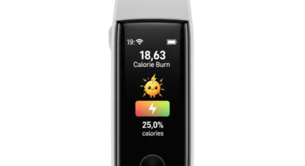 Smart Fitness Tracker Showing Calorie Burn Progress and Battery Level with Sun Icon