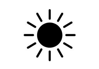 A simple black icon of the sun with rays, isolated on transparent background