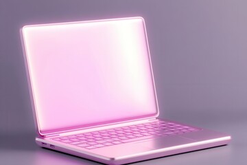 Minimalistic Isometric Laptop Render in Futuristic Tech Style, Light Purple Color