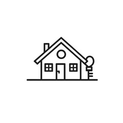 Fototapeta premium A black and white graphic illustrates a house silhouette that has a key within