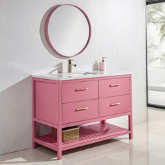 modern bathroom interior with wooden furniture