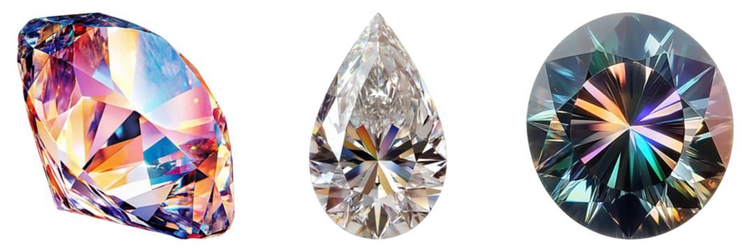 Three different colored diamonds are shown in a row