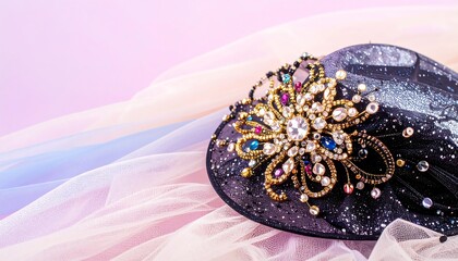 Fototapeta premium Elegant black hairpiece on sheer fabric