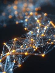 Abstract network of glowing points and lines.  Complex structure