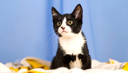 Fototapeta premium Black and white kitten gazing intently.