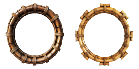 Two wooden circles, one is brown and the other is tan