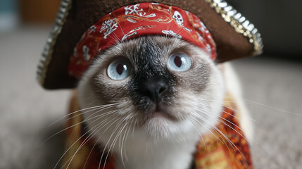 Cute cat wearing pirate costume for halloween party