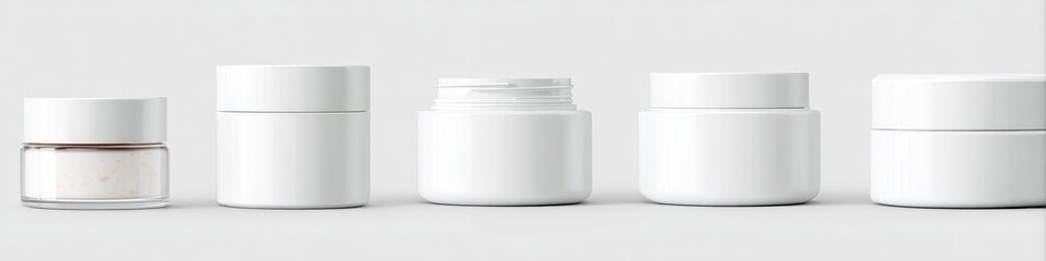 Blank white cosmetic containers, various shapes and sizes