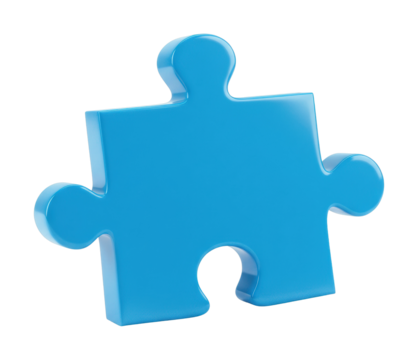 Creative puzzle piece symbolizing problem solving studio environment product perspective. Cut out png