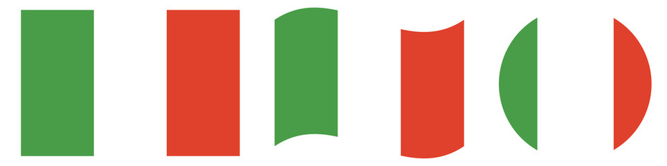 The flag of Italy in circle shape isolated. Italy flags set. Waving flag of Italy.