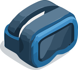 An isometric illustration of a modern blue virtual reality headset for immersive experiences.