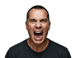 Intense emotional outburst from a man studio setting portrait human expression. Cut out png