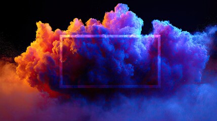 Vibrant cloud of colorful smoke with a blank rectangle