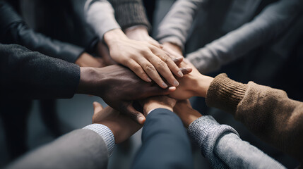 Business team joining hands showing unity and teamwork