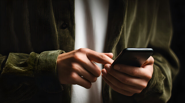 Man using smartphone, browsing internet, mobile technology