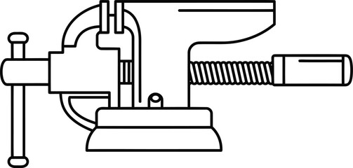 Metal Bench Vise : An industrial tool, the metal bench vise, a robust clamp used to secure objects for tasks in workshops and metalworking.  