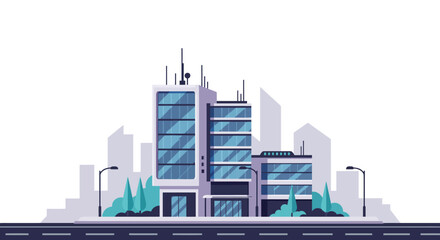 Obraz premium Modern cityscape illustration featuring a prominent multi-story building.