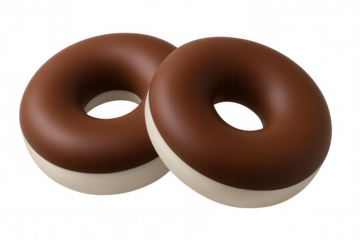 3d rendering of two delicious chocolate frosted donuts rotating on a transparent background, perfect for food and dessert-related projects