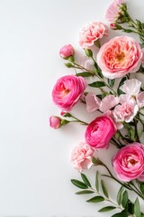 Pink floral arrangement on white background