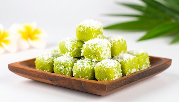 Malaysian Kuih Seri Muka Layered Pandan and Glutinous Rice Cake. Southeast Asian Street Food