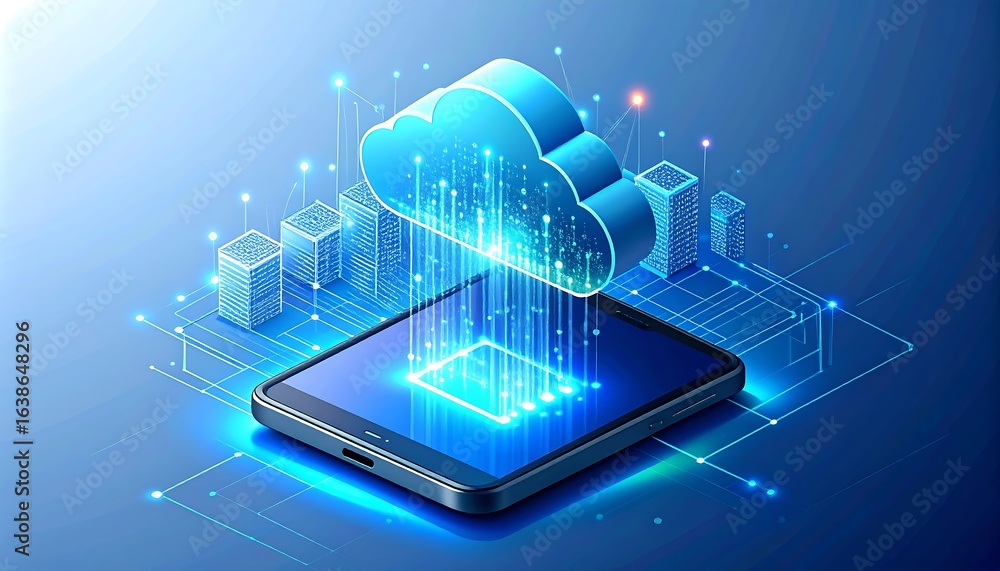 Poster cloud computing technology represented on a smart phone.