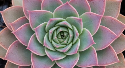 Succulent rosette in pastel green with pink edges

