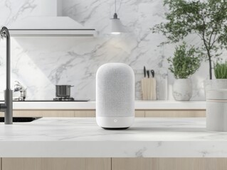 The showcase of a modern kitchen product, a smart home technology device, is presented in a minimalist setting with a close-up view, demonstrating innovation in daily life