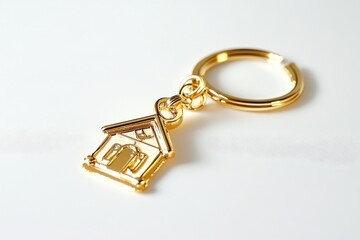 Isolated on a transparent background, a close-up of keys with a golden house keychain offers a polished and minimalist representation of home and property