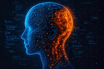 Futuristic glowing AI brain concept with circuit patterns for innovative tech and machine learning illustrations