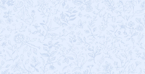 Botanical print pattern background in provance style, floral background. Pastel tones floral vintage style wallpaper in vector.