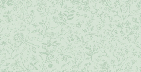 Botanical print pattern background in provance style, floral background. Pastel tones floral vintage style wallpaper in vector.